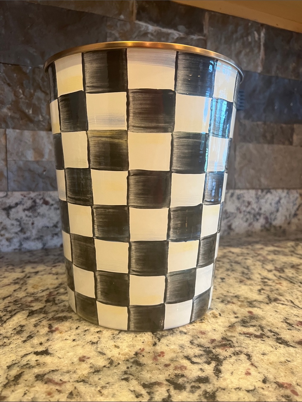 Mackenzie-Childs Courtly Check Waste Bin - Trash Can. NEW w/out original box. - Picture 3 of 8